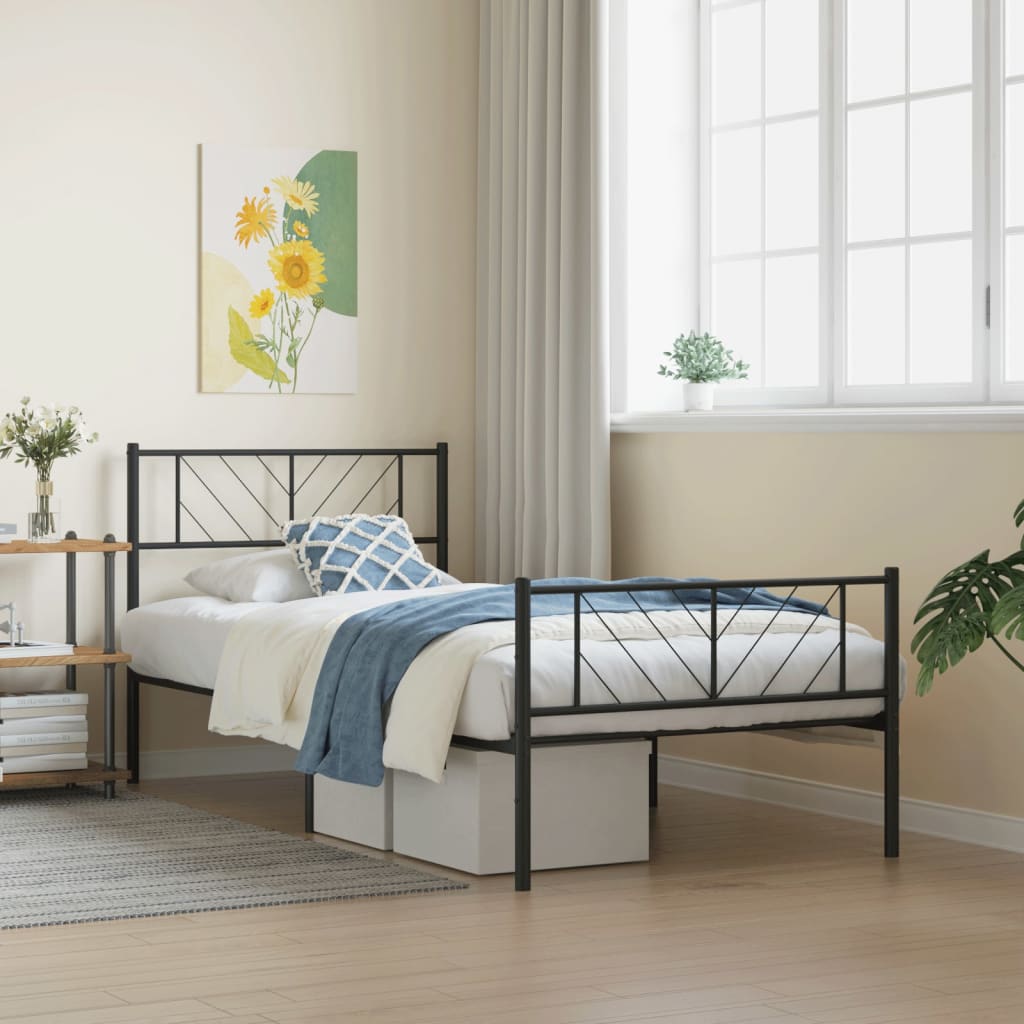 vidaXL Metal Bed Frame without Mattress with Footboard Black 107x203cm