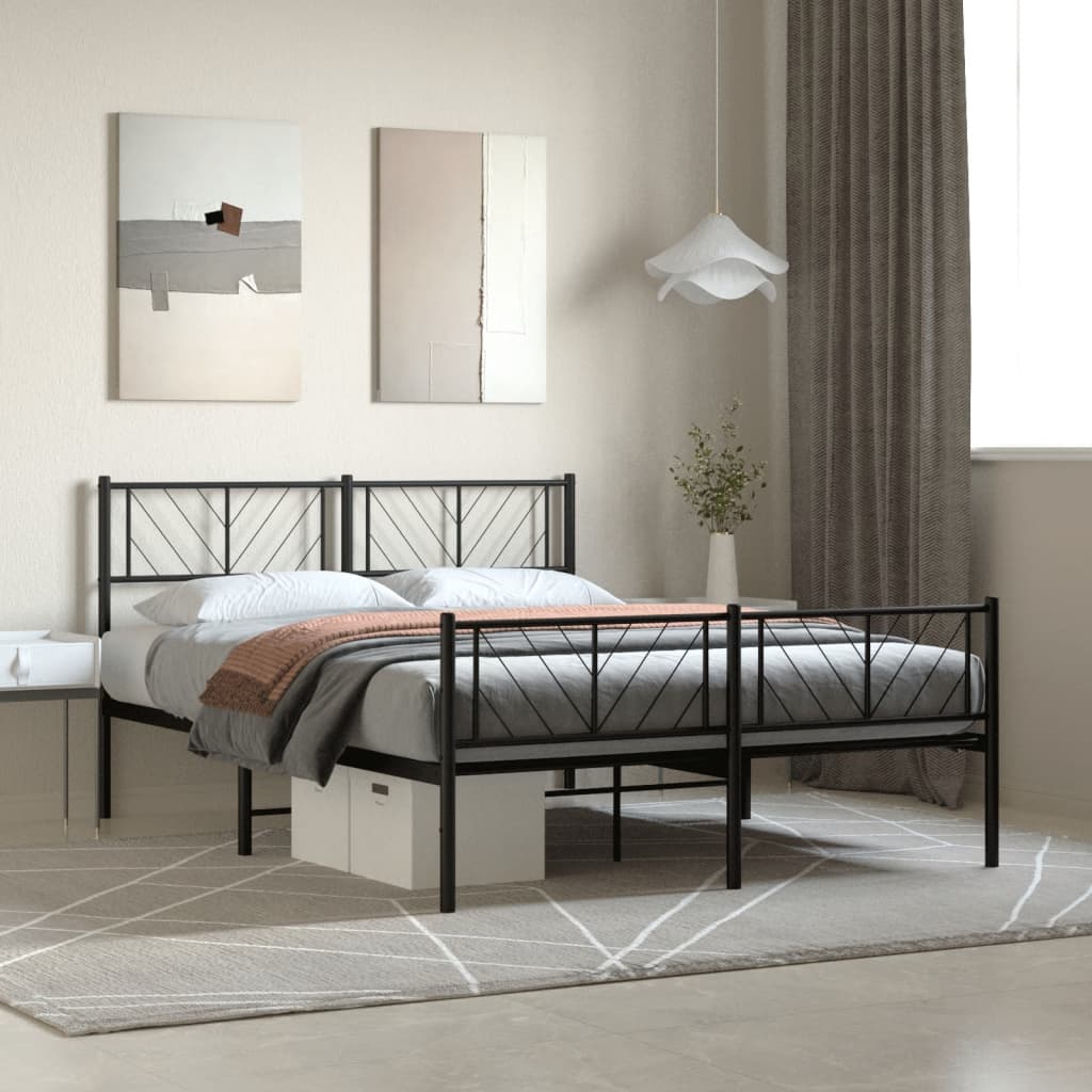 vidaXL Metal Bed Frame without Mattress with Footboard Black 140x190cm