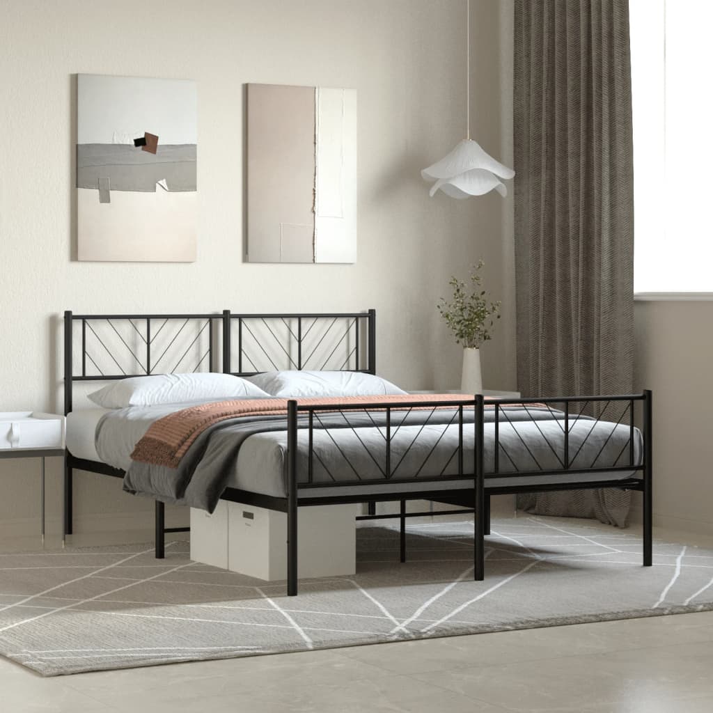 vidaXL Metal Bed Frame without Mattress with Footboard Black 140x200cm