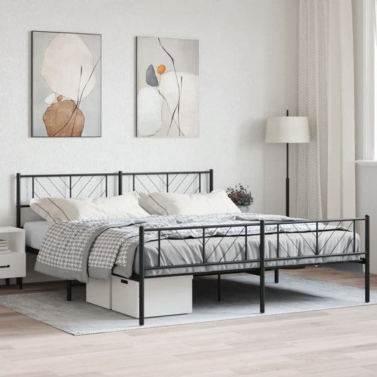 vidaXL Metal Bed Frame without Mattress with Footboard Black 180x200cm