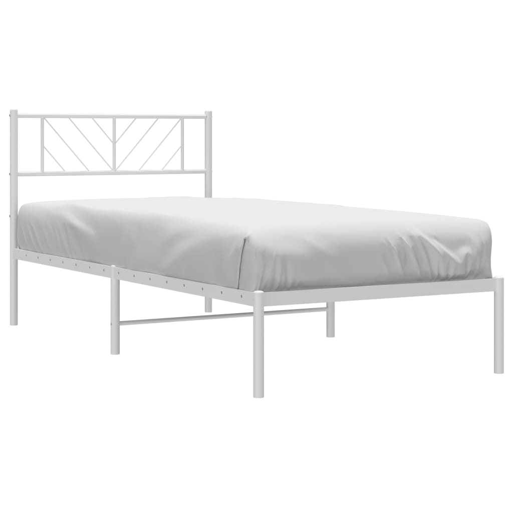 vidaXL Metal Bed Frame without Mattress with Headboard White 75x190cm
