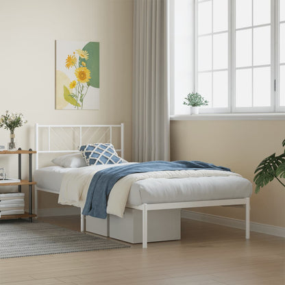 vidaXL Metal Bed Frame without Mattress with Headboard White 75x190cm