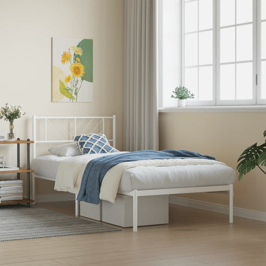 vidaXL Metal Bed Frame without Mattress with Headboard White 75x190cm