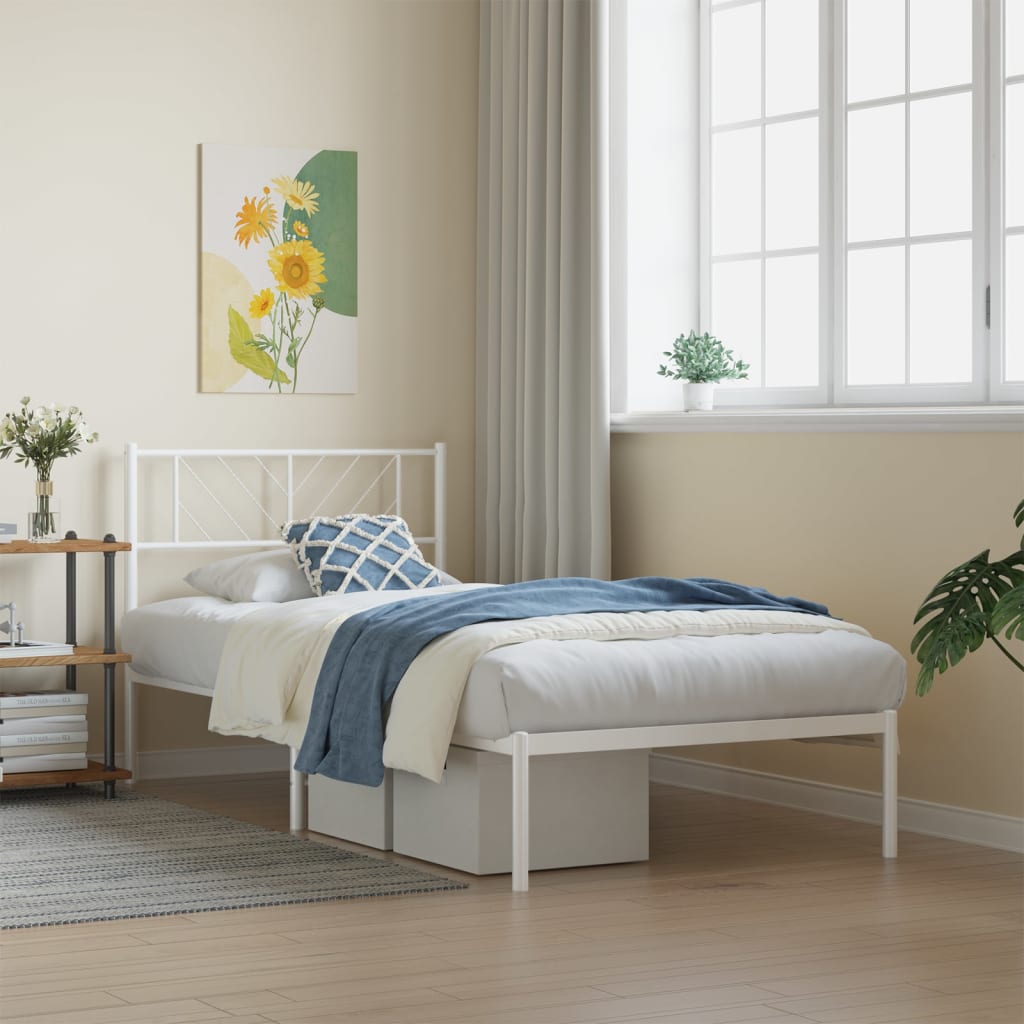 vidaXL Metal Bed Frame without Mattress with Headboard White 80x200cm