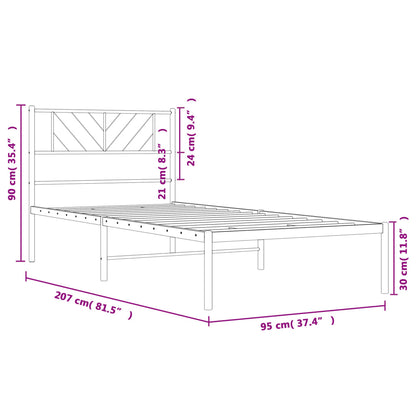 vidaXL Metal Bed Frame without Mattress with Headboard White 90x200cm