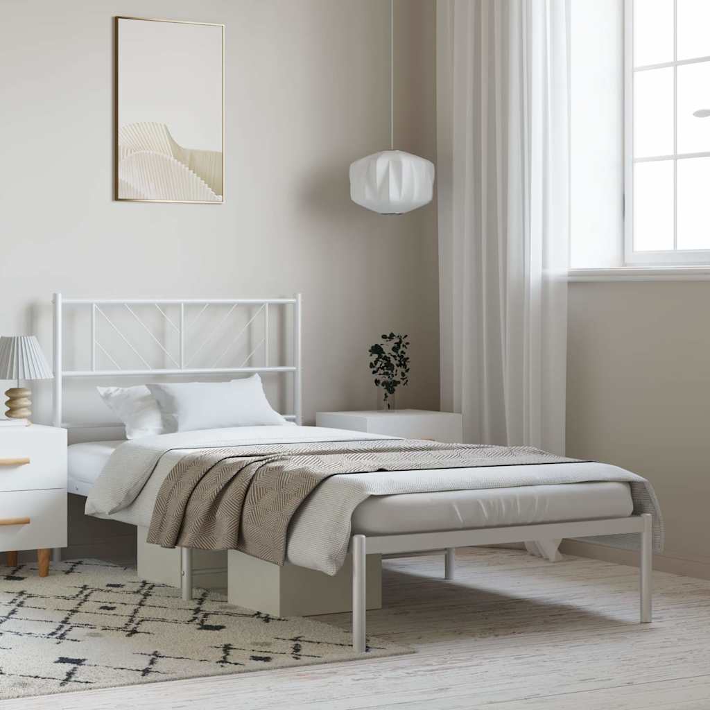 vidaXL Metal Bed Frame without Mattress with Headboard White 100x190cm