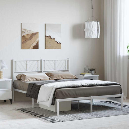 vidaXL Metal Bed Frame without Mattress with Headboard White 135x190cm