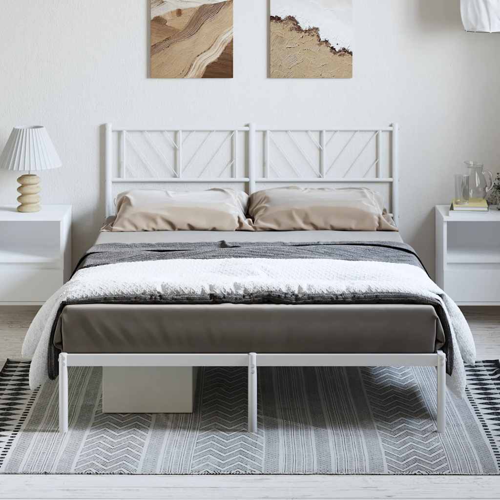 vidaXL Metal Bed Frame without Mattress with Headboard White 135x190cm