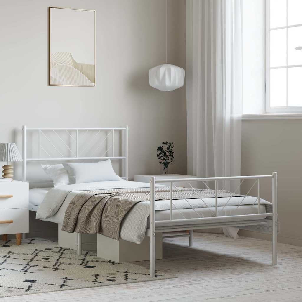 vidaXL Metal Bed Frame without Mattress with Footboard White 100x190cm