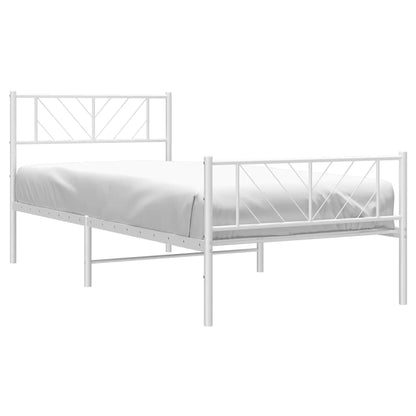 vidaXL Metal Bed Frame without Mattress with Footboard White 107x203cm