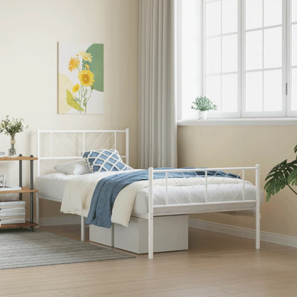 vidaXL Metal Bed Frame without Mattress with Footboard White 107x203cm