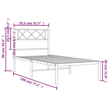 vidaXL Metal Bed Frame without Mattress with Headboard Black 75x190cm