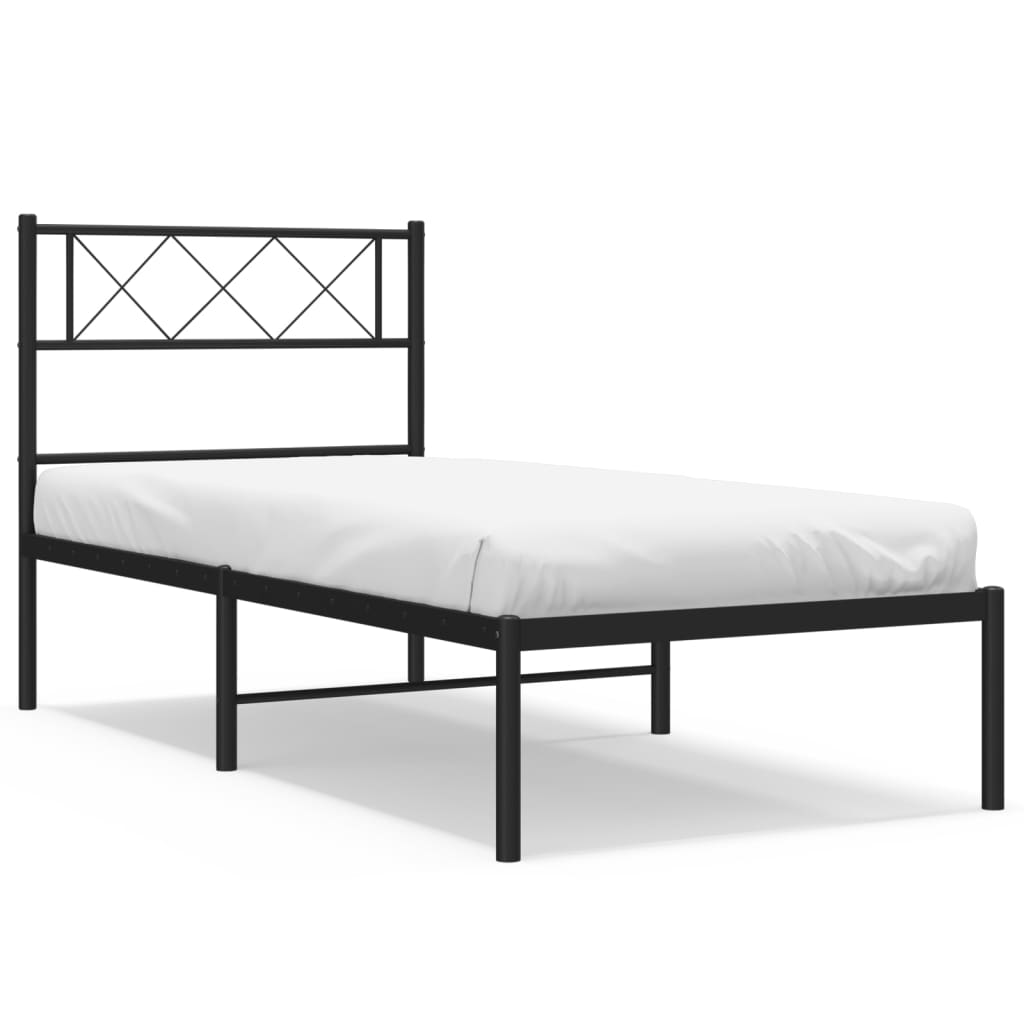 vidaXL Metal Bed Frame without Mattress with Headboard Black 90x190cm