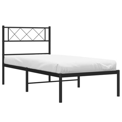 vidaXL Metal Bed Frame without Mattress with Headboard Black 90x190cm
