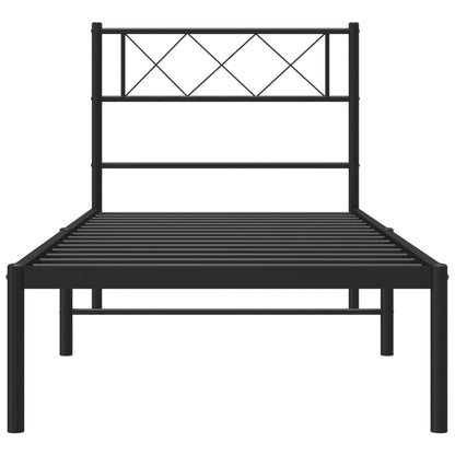 vidaXL Metal Bed Frame without Mattress with Headboard Black 90x190cm