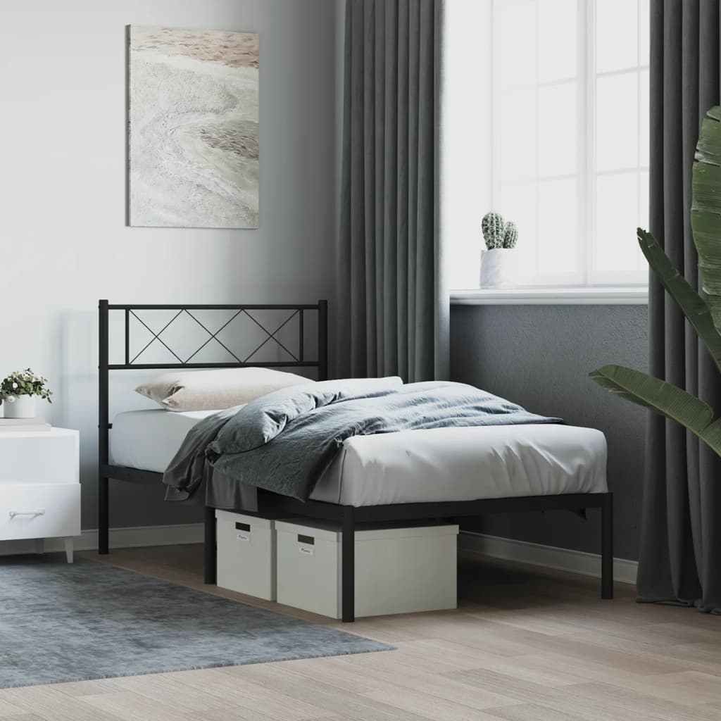 vidaXL Metal Bed Frame without Mattress with Headboard Black 90x190cm