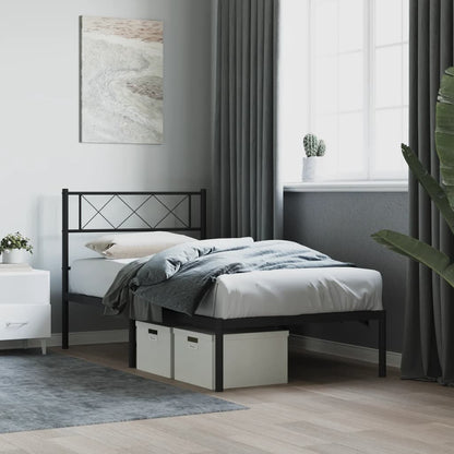 vidaXL Metal Bed Frame without Mattress with Headboard Black 90x190cm