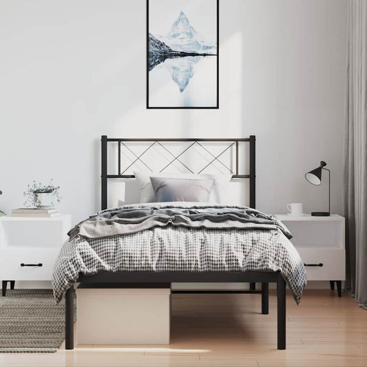 vidaXL Metal Bed Frame without Mattress with Headboard Black 100x190cm