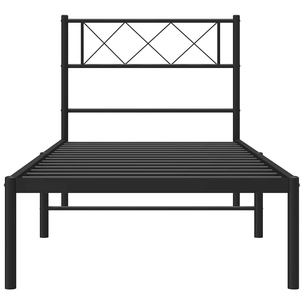 vidaXL Metal Bed Frame without Mattress with Headboard Black 100x200cm