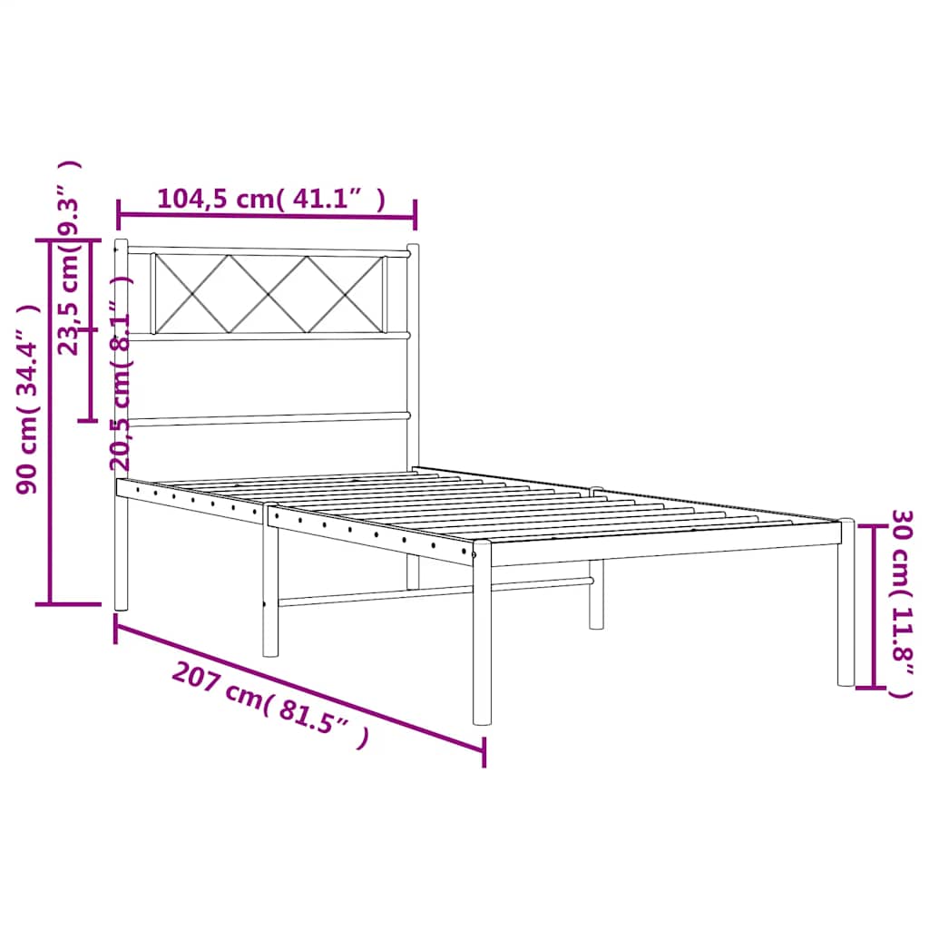 vidaXL Metal Bed Frame without Mattress with Headboard Black 100x200cm