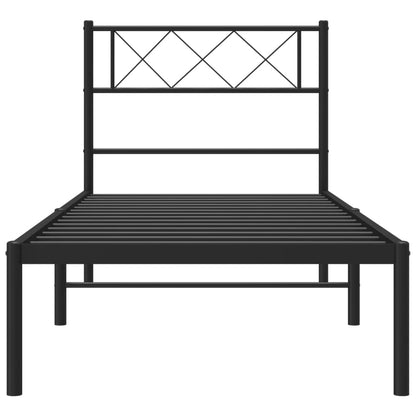 vidaXL Metal Bed Frame without Mattress with Headboard Black 107x203cm