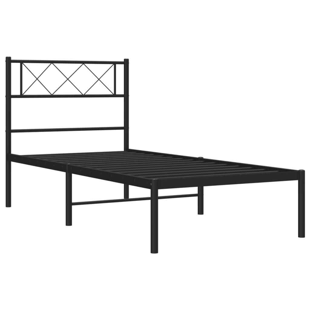 vidaXL Metal Bed Frame without Mattress with Headboard Black 107x203cm