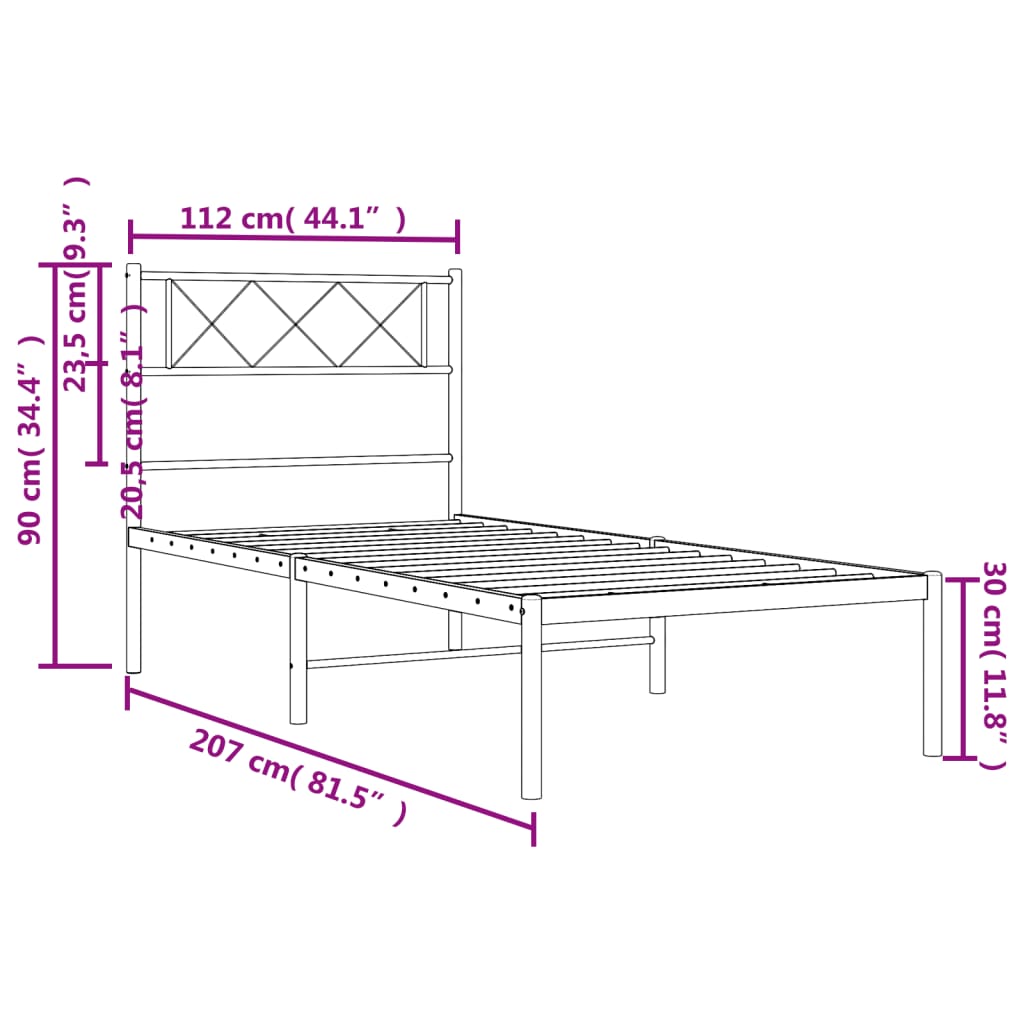 vidaXL Metal Bed Frame without Mattress with Headboard Black 107x203cm