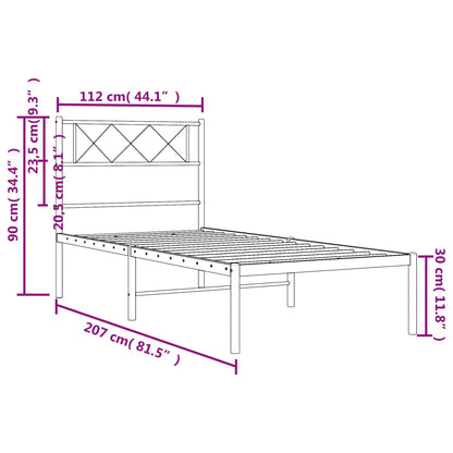 vidaXL Metal Bed Frame without Mattress with Headboard Black 107x203cm