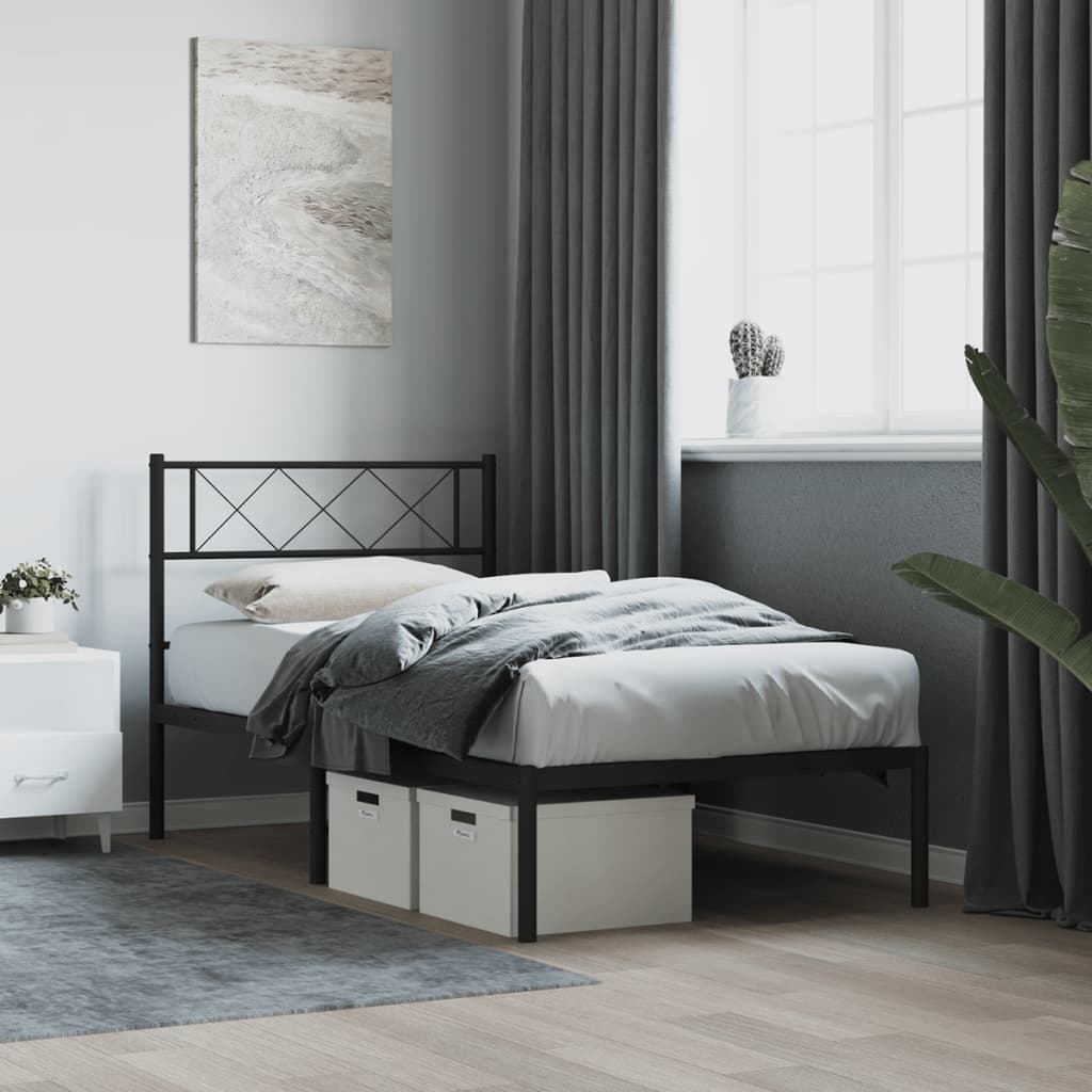 vidaXL Metal Bed Frame without Mattress with Headboard Black 107x203cm