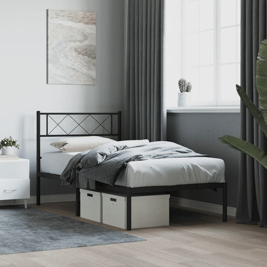 vidaXL Metal Bed Frame without Mattress with Headboard Black 107x203cm