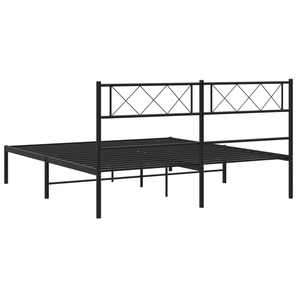 vidaXL Metal Bed Frame without Mattress with Headboard Black 120x190cm