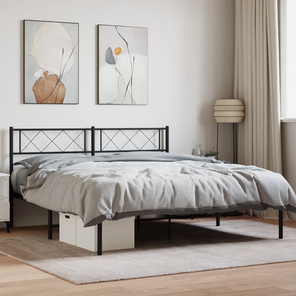 vidaXL Metal Bed Frame without Mattress with Headboard Black 120x190cm