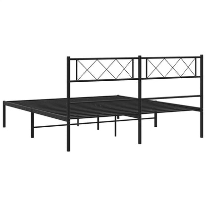 vidaXL Metal Bed Frame without Mattress with Headboard Black 135x190cm