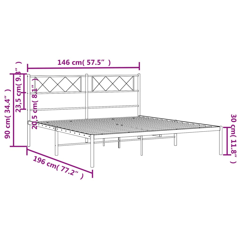 vidaXL Metal Bed Frame without Mattress with Headboard Black 140x190cm