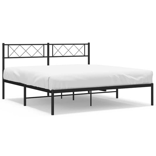 vidaXL Metal Bed Frame without Mattress with Headboard Black 150x200cm