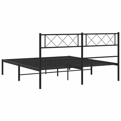 vidaXL Metal Bed Frame without Mattress with Headboard Black 150x200cm