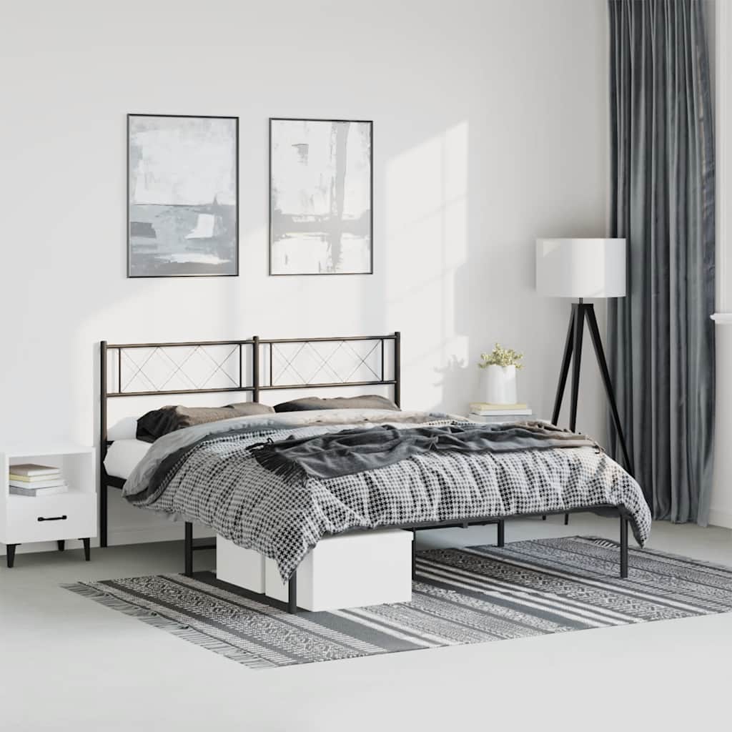 vidaXL Metal Bed Frame without Mattress with Headboard Black 150x200cm