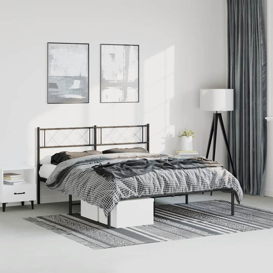 vidaXL Metal Bed Frame without Mattress with Headboard Black 150x200cm