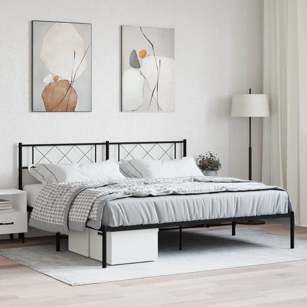 vidaXL Metal Bed Frame without Mattress with Headboard Black 180x200cm