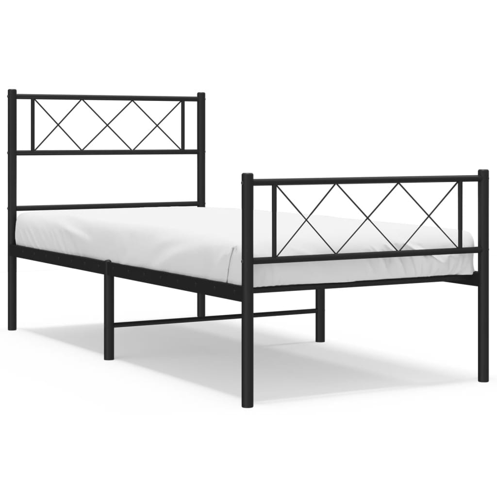 vidaXL Metal Bed Frame without Mattress with Footboard Black 75x190cm