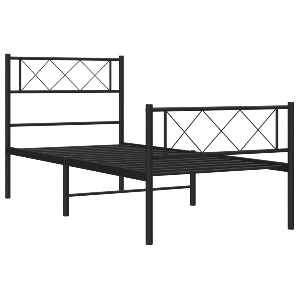 vidaXL Metal Bed Frame without Mattress with Footboard Black 75x190cm