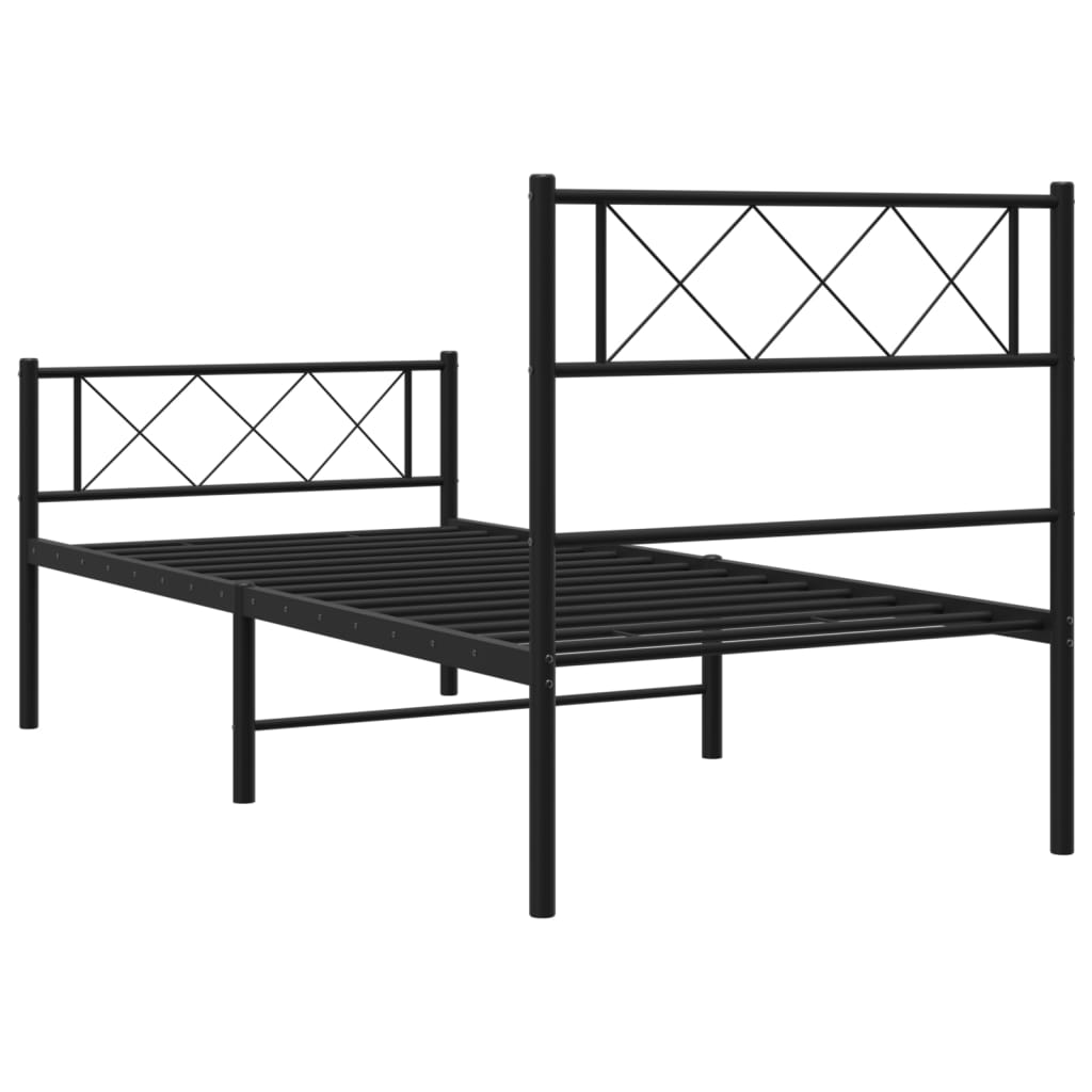vidaXL Metal Bed Frame without Mattress with Footboard Black 75x190cm