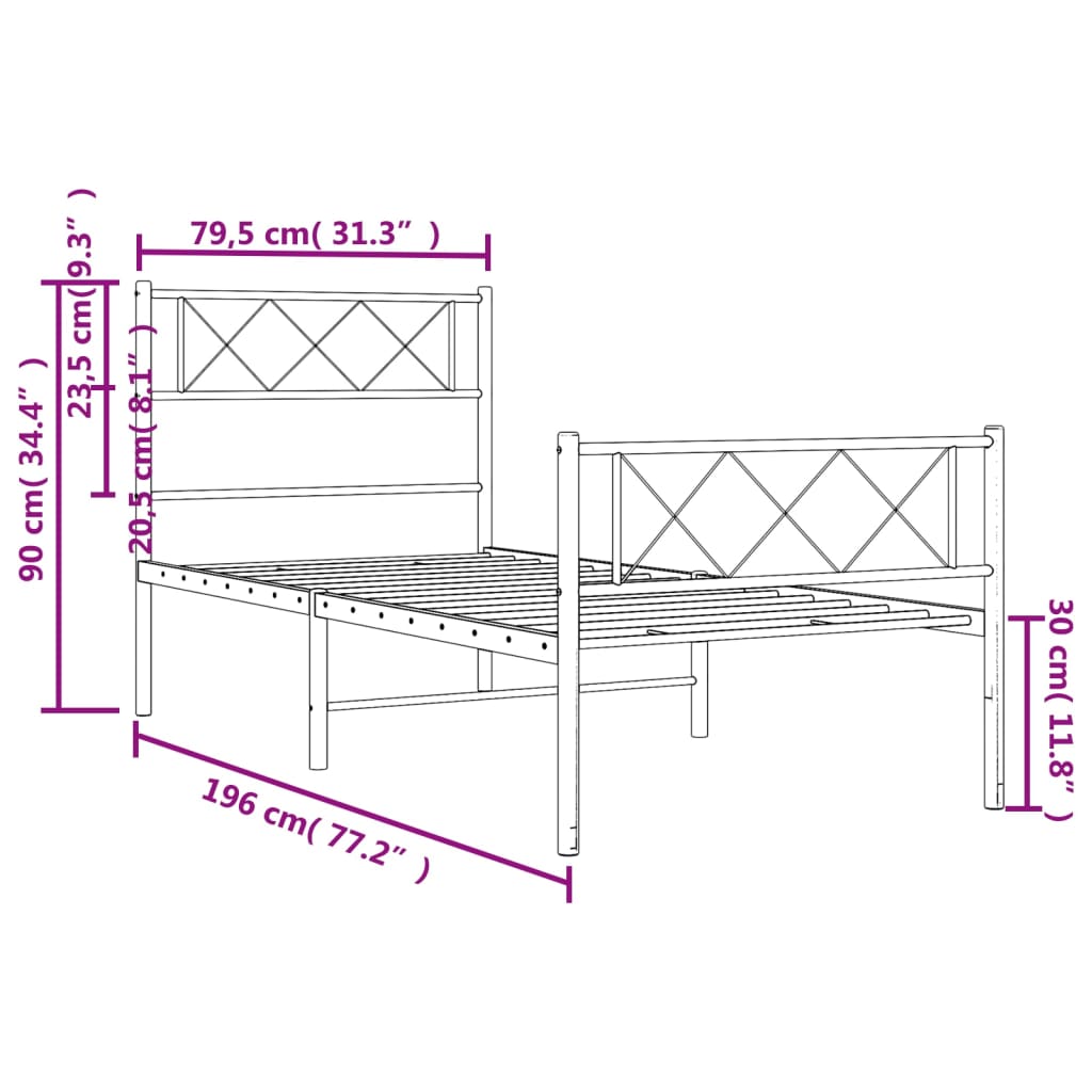 vidaXL Metal Bed Frame without Mattress with Footboard Black 75x190cm