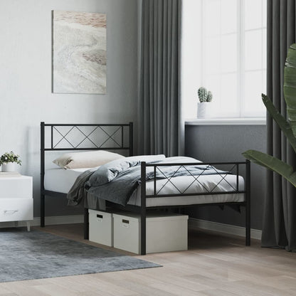 vidaXL Metal Bed Frame without Mattress with Footboard Black 90x200cm