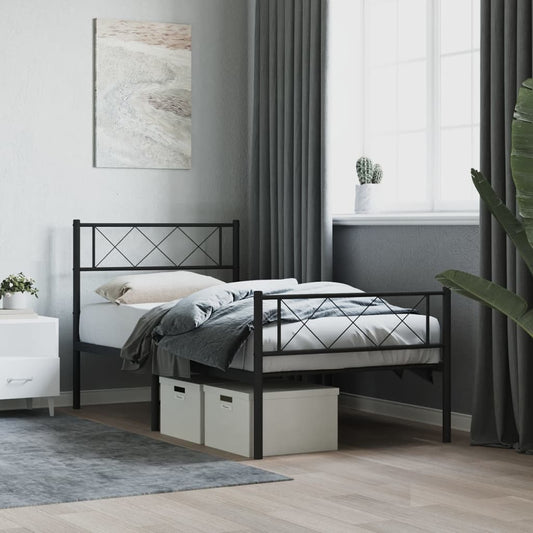 vidaXL Metal Bed Frame without Mattress with Footboard Black 90x200cm