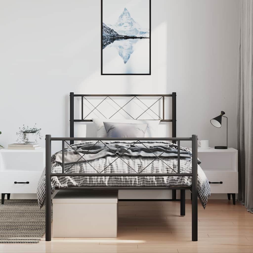 vidaXL Metal Bed Frame without Mattress with Footboard Black 100x190cm