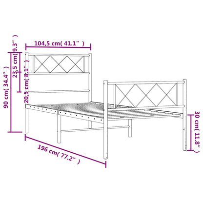 vidaXL Metal Bed Frame without Mattress with Footboard Black 100x190cm