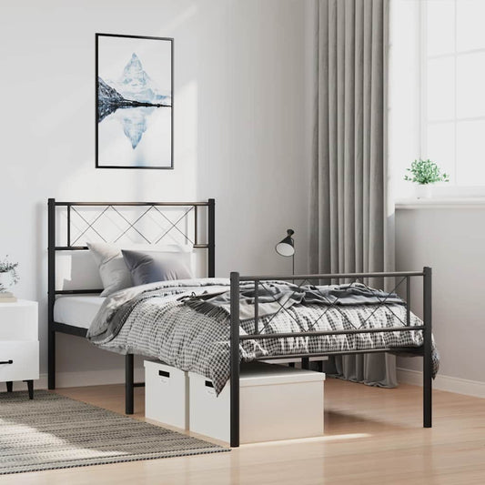 vidaXL Metal Bed Frame without Mattress with Footboard Black 100x190cm