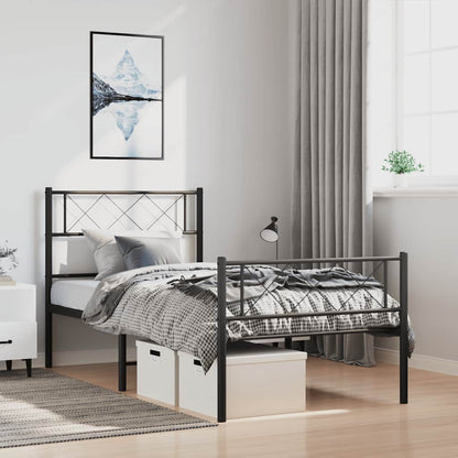vidaXL Metal Bed Frame without Mattress with Footboard Black 100x200cm