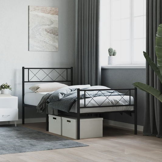 vidaXL Metal Bed Frame without Mattress with Footboard Black 107x203cm